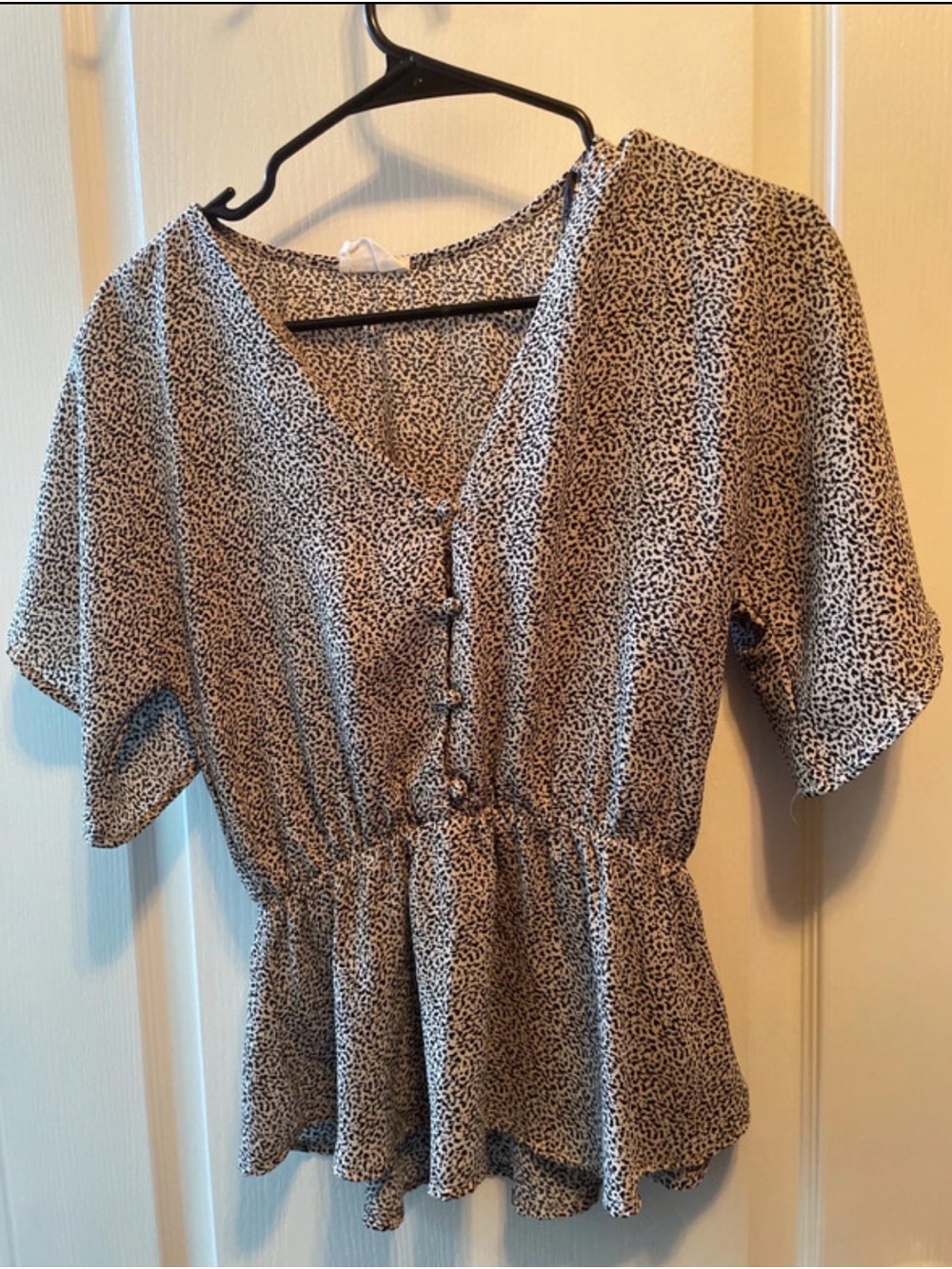 Sienna Sky Black and White V-Neck Button Peplum Blouse